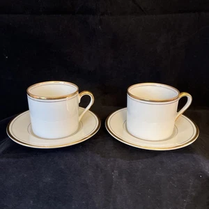 Juego de 2 tazas y platillos de espresso Fitz & Floyd Palais Demitasse oro crema 1977 - Imagen 1 de 20