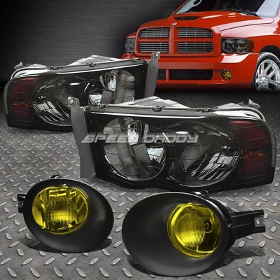 SMOKED TINT HOUSING HEADLIGHTS+AMBER FOG/DRIVING LIGHT+SWITCH KIT FOR 02-05 RAM - Изображение 1 из 4