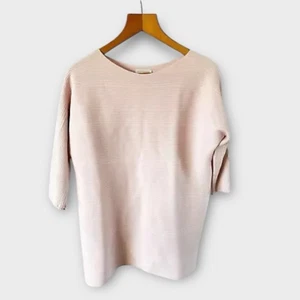 Monsoon Jumper Sz L Fit 14 Pink Ribbed Vintage Y2K 00s Boxy 3/4 Sleeve Casual  - Picture 1 of 10