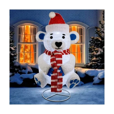 Рождественские украшения с подсветкой Glintoper, предварительно освещенный всплывающий плюшевый белый медведь с... - Изображение 1 из 4