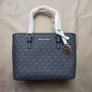 Borsa Michael Kors Jet Set Travel XS convertibile top zip tote donna blu navy monogramma - Foto 1 di 11