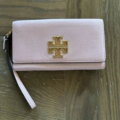 Tory Burch Britten Cartera Muñequera Cuero Guijarro Rosa Usada en Excelente Condición Foto 1 de 4