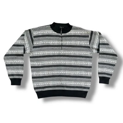 Suéter Abuelo Vintage Años 90 Demetre Negro Blanco 1/4 Cremallera Mezcla Lana Para Hombre Talla XL Foto 1 de 4