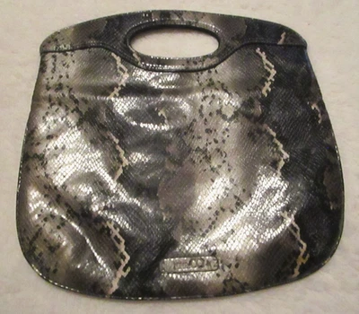 Nine & Co by Nine West Gray & Black Faux Snake Skin Magnetic Snap Clutch Handbag - Image 1 of 4