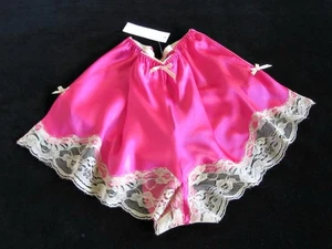 Deep Pink Satin French Knickers S Ecru Lace Slinky Vintage Style Panties NEW - Picture 1 of 11