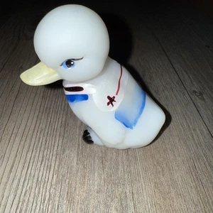 Vintage Fenton Satin Glass Hand Painted Sailor Duck Figurine Artist Signed - Picture 1 of 6