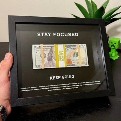 Motivational Money Frame ''STAY FOCUSED' cash motivational Gift Luxury Decor - Image 1 of 4