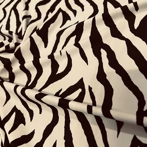 Beige & Black Zebra Animal Print Spandex Fabric Stretch by Yard for Swimwear - Picture 1 of 5