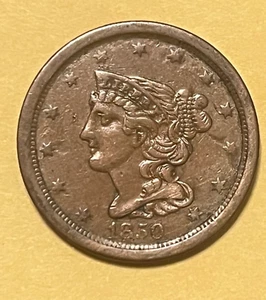 1850 braided hair half cent, Strong VF + scarce date - Picture 1 of 6