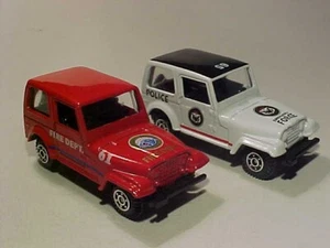 LOT 2x 3 INCH 1980 Jeep CJ7 Fire Dept. & Police Welly 1/64 Diecast Mint Loose - Picture 1 of 7