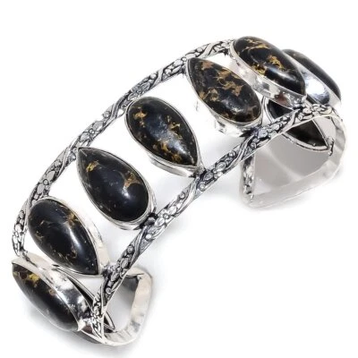 铜黑色绿松石宝石 925 纯银袖口手链广告 o586 保修和延长保修 — 第 1/4 张图片