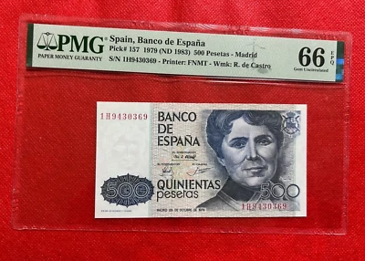 1979 SPAIN BANCO DE ESPANA PICK# 157 500 PESETAS PMG 66 EPQ SUPERB GEM UNC - Image 1 of 2