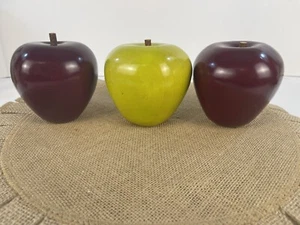 Lot Of 3 Vintage Large Wood Milled Apples Wooden Turned Fruit Set Of 3 - Picture 1 of 10
