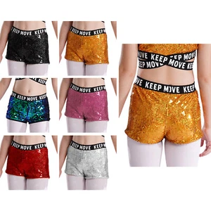 Kids Girls Pants Ballet Shorts Training Bottoms Sparkling Workout Letters Jazz - Picture 1 of 53