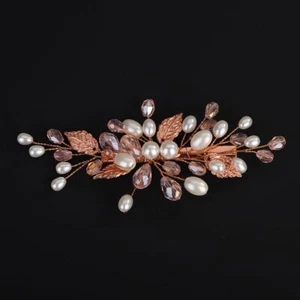 Pearls Pink Crystal Leaves Hair Clips Crystal Rhinestone Pearls Hairpiece Wed... - Picture 1 of 3