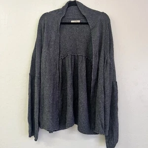 One A Gray Open Front Empire Waist Ruffle Bubble Sleeve Cardigan Sz XL EUC - Picture 1 of 8