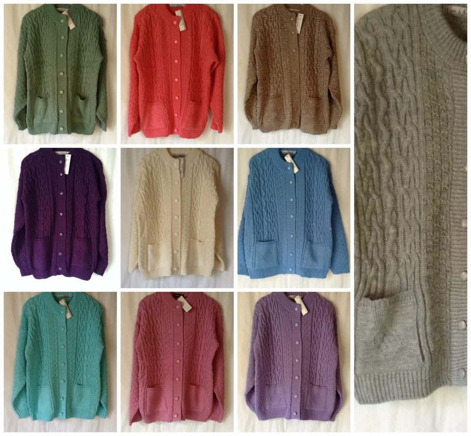 NEW LADIES CHUNKY CABLE KNIT CREW NECK ACRYLIC CARDIGAN WITH POCKETS*20 COLOURS* - Image 1 of 1