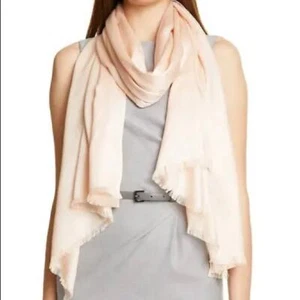 Max Mara Nude Stole Silk Scarf, Fringe Details, Jacquard Square, NWT! - Picture 1 of 4