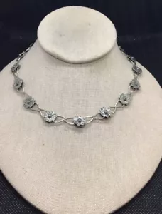 Vintage Sterling Silver 925 Chunky & Unique Floral Collar Necklace 16" Y786 - Picture 1 of 4