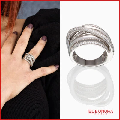 anello fascia argento 925 zirconi bianco anelli da donna in bigiotteria,grandi a - Immagine 1 di 4