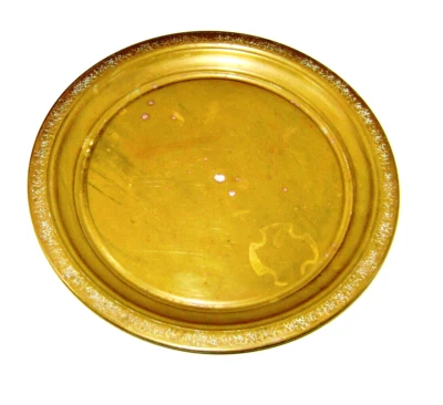 Antique Manning Bowman Solid Brass Round Serving Tray Embossed Floral Border - Image 1 of 4