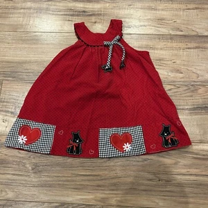 Girls RARE EDITIONS red black corduroy jumper dress 3T Hearts scottie dog - Picture 1 of 10