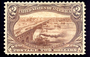 US 293 $2 1898 Mississippi River Bridge St. Louis PSAG grade 85 unused OG hinged - Picture 1 of 3