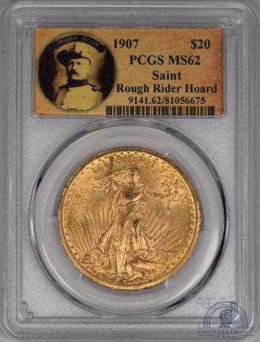 1907 $20 Saint Gaudens Gold Double Eagle PCGS MS62 - Rough Rider Hoard Cover