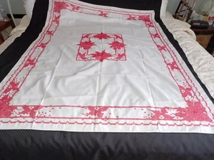 Nuevo MANTEL BORDADO A MANO PUNTO DE CRUZ poinsettia51"" x 66"" - Imagen 1 de 7