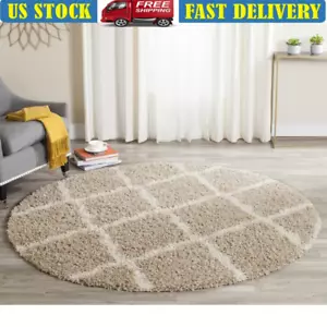 Geometric Shag Area Rug Soft Plush Durable Indoor Round Carpet 6ft Diameter New - Picture 1 of 6