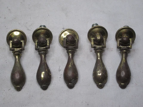 5 vintage N 18430 KBC 1 tear drop drawer pull handles handle lot w/ backplate Cover