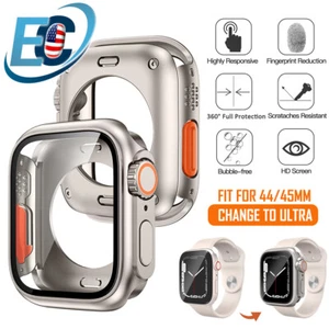 For Apple Watch 44/45mm PC Full Case Tempered Glass Screen Protector Ultra Look - Picture 1 of 9