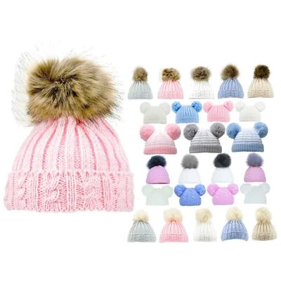 SOFT TOUCH Baby Knitted Pom Pom Hat Boys Girls Winter Bobble Warm Beanie Hats Boy Girl New