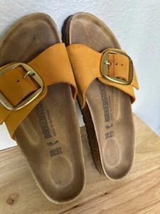 Birkenstock Womens Size 8 Narrow Madrid Big Buckle Apricot Nubuck Slides - Picture 1 of 7