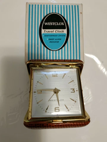 Vintage Westclox  Travel Clock St  Thomas, Luminous Brown Lizard with box Cover