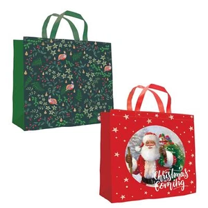Christmas Gift Bags Set of 2 Large Jumbo Shopper Xmas Presents Woven 40cm x 40cm - Picture 1 of 3