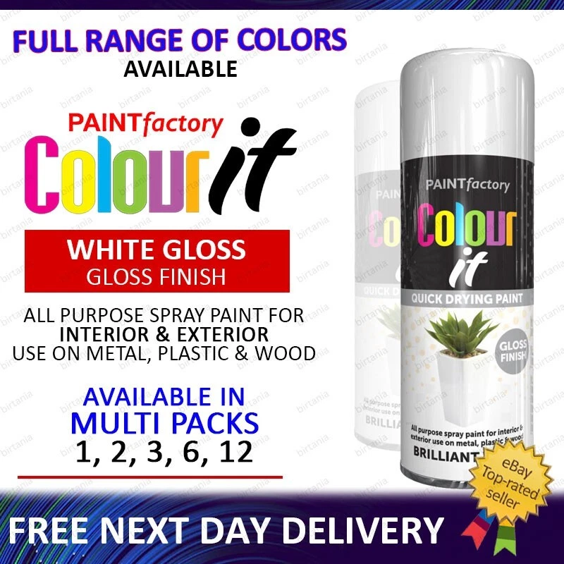 All Purpose White Gloss Aerosol Spray Paint Wood Metal Plastic 250ml - 1 to 12 - Image 1 of 1