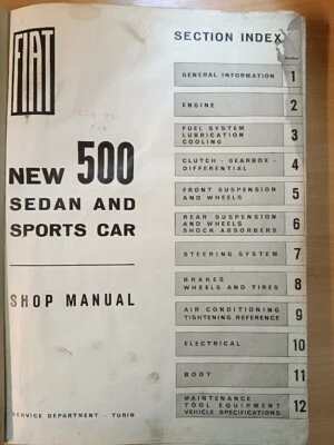 Fiat 500 original 1960  english Shop Manual, Werkstattbuch,Manuale d'officina, - Bild 1 von 4