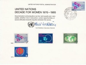 1st day souv. card, Sc #318, Decade for Women, s/Kurt Waldheim, Sec'y Genl, 1980