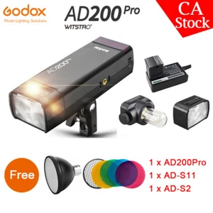 US Godox AD200Pro 2.4G Speedlite TTL Pocket Flash+AD-S2 Reflector S11 Color Gels - Picture 1 of 12