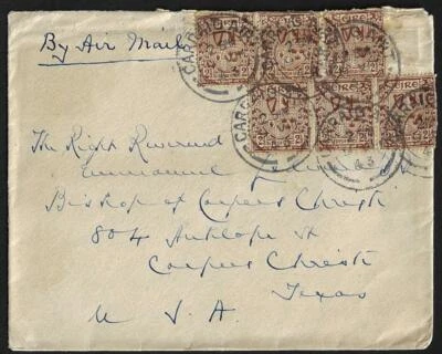 CUBIERTA DE CORREO AÉREO DE IRLANDA 1943 EE. UU. DE CARRAIGAIRT PEQUEÑO PUEBLO EN EL CONDADO DE ULSTER Foto 1 de 2