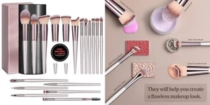 Juego de 18 brochas de maquillaje sintéticas de primera calidad para base polvos - Picture 1 of 5