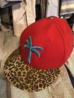 Blvd Supply Red Flatbill Adjustable Leather Hat Adjustable Cheetah Brim