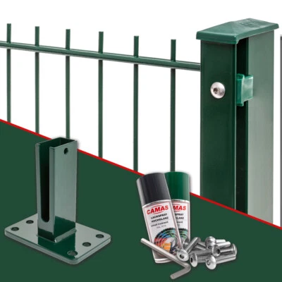 Doppelstabmattenzaun Pfosten + Abdeckleiste +Dübelplatte Doppel-Stab Matten Zaun - Bild 1 von 4