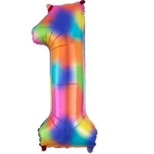 Birthday Party Supplies Number 0-9 Rainbow Splash Foil Balloon Multicolour 86cm - Picture 1 of 11