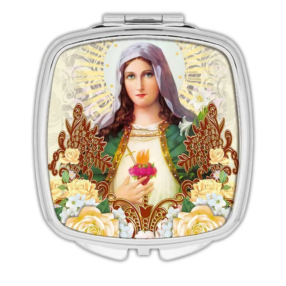 Gift Compact Mirror : Immaculate Heart of Mary Catholic Religious Virgin Saint - Image 1 of 1
