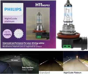 Philips Night Guide Platinum H11 55W Two Bulbs Headlight Low Beam Plug Play Lamp - Picture 1 of 12