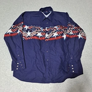 Vintage Panhandle Slim Shirt Men XL Blue Pearl Snap Cowboy Patriotic MAGA Wester - Picture 1 of 7