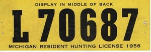 1956 MICHIGAN JAGDSCHEIN BACKTAG - MICHIGAN HIRSCH-BÄR-TÜRKEI-AUFNÄHER - Bild 1 von 1