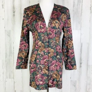 Vintage Just in Thyme 80s Metallic Floral Button Up Long Fitted Blazer Medium - Picture 1 of 12
